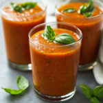 Soupe froide tomate-courgette en verrines fraîches